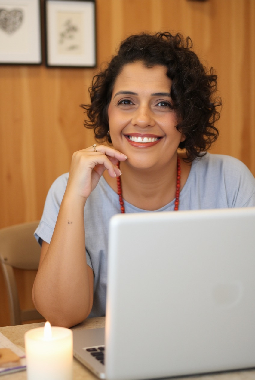 Juliana Dias, terapeuta integrativa especialista em constelação familiar, em seu espaço de trabalho
